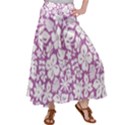 White Hawaiian flowers on purple Satin Palazzo Pants View1