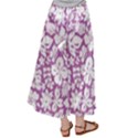 White Hawaiian flowers on purple Satin Palazzo Pants View2