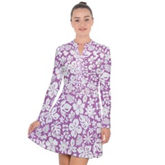 White Hawaiian Flowers On Purple Long Sleeve Panel Dress by AnkouArts