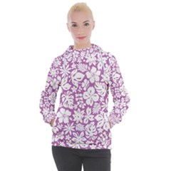 White Hawaiian Flowers On Purple Women s Hooded Pullover