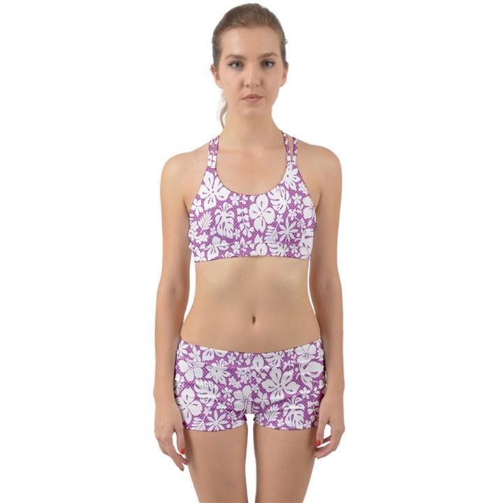 White Hawaiian flowers on purple Back Web Gym Set