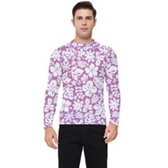 White Hawaiian Flowers On Purple Men s Long Sleeve Rash Guard