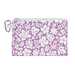 White Hawaiian Flowers On Purple Canvas Cosmetic Bag (large) by AnkouArts