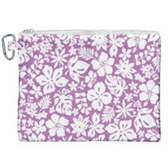 White Hawaiian Flowers On Purple Canvas Cosmetic Bag (xxl) by AnkouArts