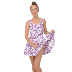 White Hawaiian Flowers On Purple Inside Out Casual Dress by AnkouArts