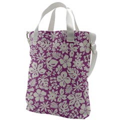 White Hawaiian Flowers On Purple Canvas Messenger Bag by AnkouArts