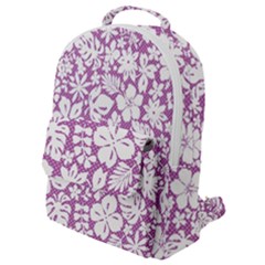 White Hawaiian Flowers On Purple Flap Pocket Backpack (small) by AnkouArts