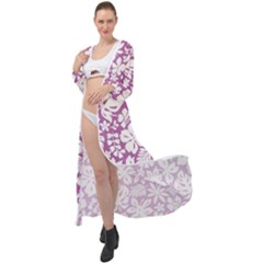 White Hawaiian Flowers On Purple Maxi Chiffon Beach Wrap