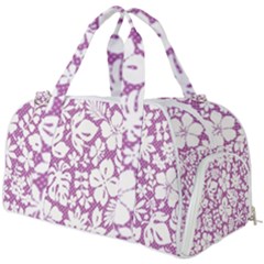 White Hawaiian Flowers On Purple Burner Gym Duffel Bag by AnkouArts