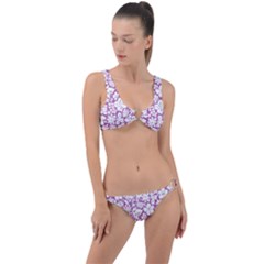 White Hawaiian Flowers On Purple Ring Detail Crop Bikini Set by AnkouArts