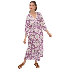 White Hawaiian Flowers On Purple Grecian Style  Maxi Dress by AnkouArts