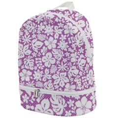 White Hawaiian Flowers On Purple Zip Bottom Backpack