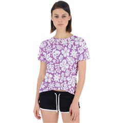 White Hawaiian Flowers On Purple Open Back Sport Tee by AnkouArts