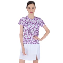 White Hawaiian Flowers On Purple Women s Sports Top by AnkouArts