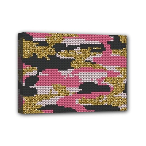 Abstract Glitter Gold, Black And Pink Camo Mini Canvas 7  X 5  (stretched) by AnkouArts