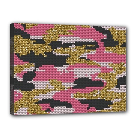 Abstract Glitter Gold, Black And Pink Camo Canvas 16  X 12  (stretched) by AnkouArts