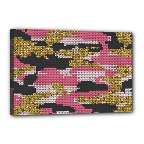 Abstract Glitter Gold, Black And Pink Camo Canvas 18  X 12  (stretched) by AnkouArts