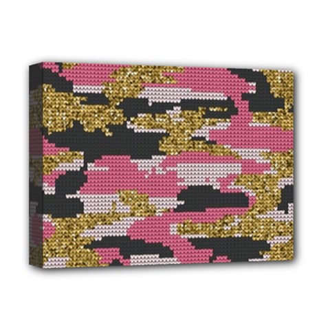 Abstract Glitter Gold, Black And Pink Camo Deluxe Canvas 16  X 12  (stretched)  by AnkouArts