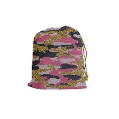 Abstract Glitter Gold, Black And Pink Camo Drawstring Pouch (medium) by AnkouArts