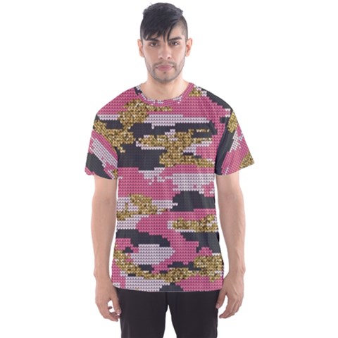 Abstract Glitter Gold, Black And Pink Camo Men s Sport Mesh Tee by AnkouArts