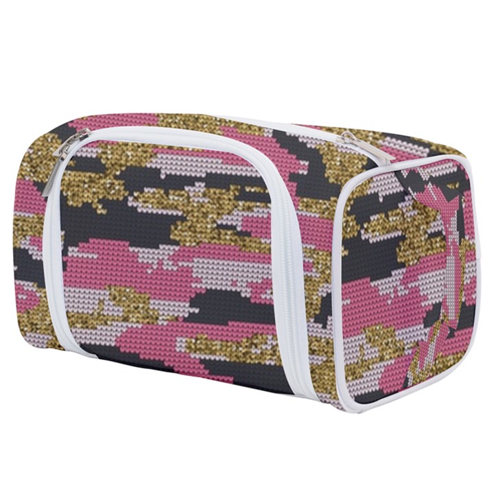 Abstract Glitter Gold, Black and Pink Camo Toiletries Pouch