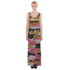 Abstract Glitter Gold, Black And Pink Camo Thigh Split Maxi Dress by AnkouArts