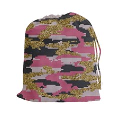 Abstract Glitter Gold, Black And Pink Camo Drawstring Pouch (2xl) by AnkouArts