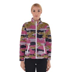 Abstract Glitter Gold, Black And Pink Camo Winter Jacket