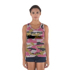 Abstract Glitter Gold, Black And Pink Camo Sport Tank Top  by AnkouArts