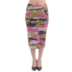 Abstract Glitter Gold, Black And Pink Camo Midi Pencil Skirt by AnkouArts