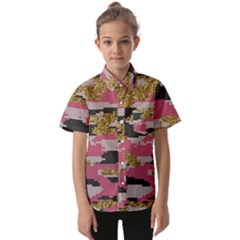 Abstract Glitter Gold, Black And Pink Camo Kids  Short Sleeve Shirt by AnkouArts