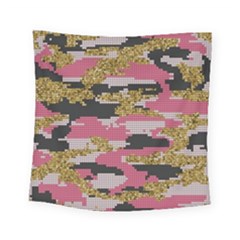 Abstract Glitter Gold, Black And Pink Camo Square Tapestry (small)