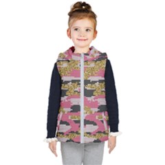 Abstract Glitter Gold, Black And Pink Camo Kids  Hooded Puffer Vest