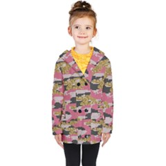 Abstract Glitter Gold, Black And Pink Camo Kids  Double Breasted Button Coat by AnkouArts