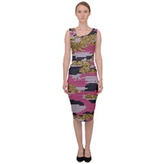 Abstract Glitter Gold, Black And Pink Camo Sleeveless Pencil Dress by AnkouArts