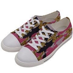 Abstract Glitter Gold, Black And Pink Camo Women s Low Top Canvas Sneakers by AnkouArts