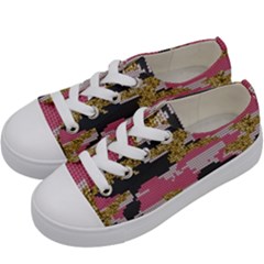 Abstract Glitter Gold, Black And Pink Camo Kids  Low Top Canvas Sneakers by AnkouArts