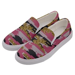 Abstract Glitter Gold, Black And Pink Camo Men s Canvas Slip Ons by AnkouArts