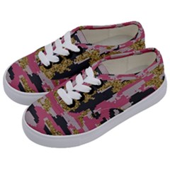 Abstract Glitter Gold, Black And Pink Camo Kids  Classic Low Top Sneakers by AnkouArts