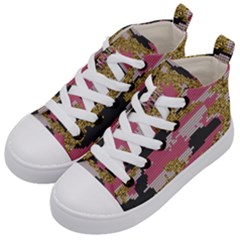 Abstract Glitter Gold, Black And Pink Camo Kids  Mid-top Canvas Sneakers by AnkouArts