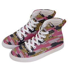 Abstract Glitter Gold, Black And Pink Camo Women s Hi-top Skate Sneakers by AnkouArts