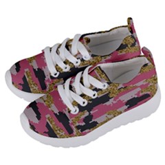 Abstract Glitter Gold, Black And Pink Camo Kids  Lightweight Sports Shoes by AnkouArts