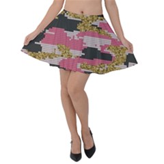 Abstract Glitter Gold, Black And Pink Camo Velvet Skater Skirt by AnkouArts