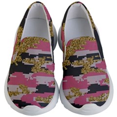 Abstract Glitter Gold, Black And Pink Camo Kids Lightweight Slip Ons by AnkouArts