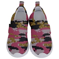 Abstract Glitter Gold, Black And Pink Camo Kids  Velcro No Lace Shoes by AnkouArts