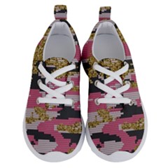 Abstract Glitter Gold, Black And Pink Camo Running Shoes by AnkouArts