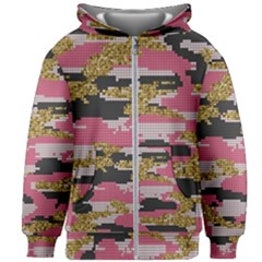 Abstract Glitter Gold, Black And Pink Camo Kids  Zipper Hoodie Without Drawstring