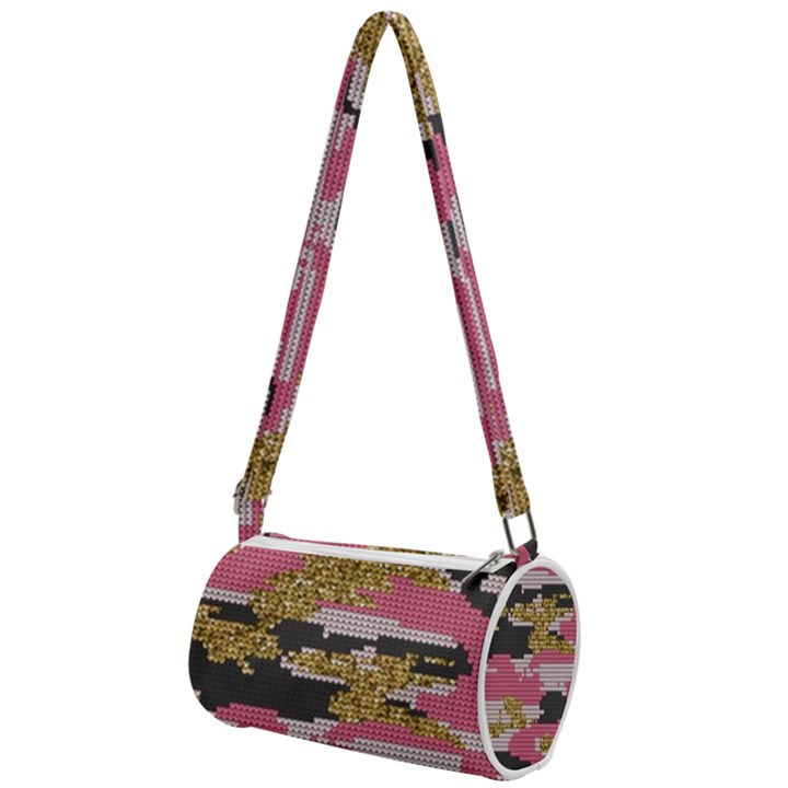 Abstract Glitter Gold, Black and Pink Camo Mini Cylinder Bag