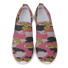 Abstract Glitter Gold, Black And Pink Camo Women s Slip On Sneakers by AnkouArts