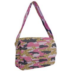 Abstract Glitter Gold, Black And Pink Camo Courier Bag by AnkouArts